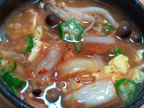 キムチで簡単！韓国風卵スープ